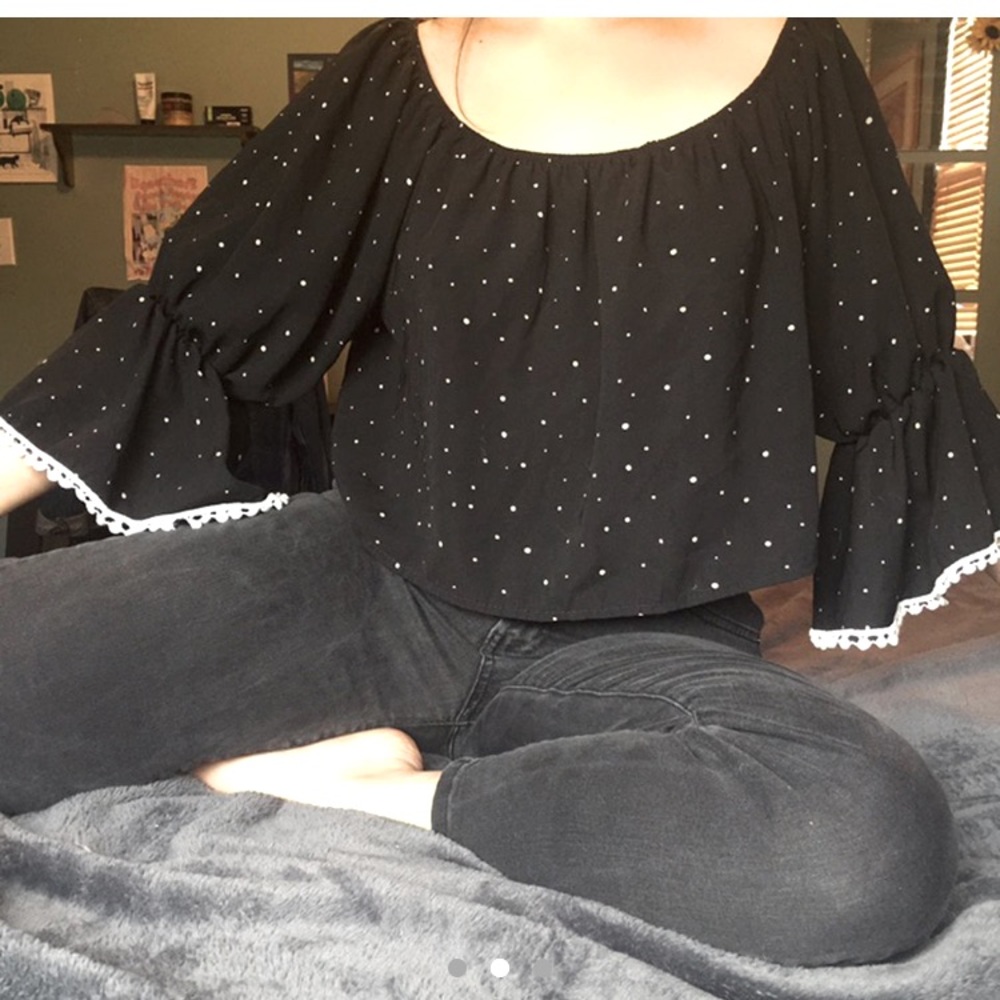 Off the Shoulder Polka Dot Crop